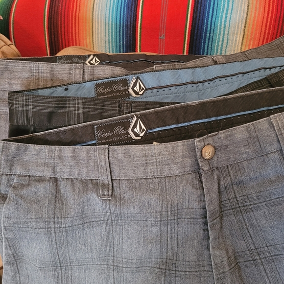 3 Pair-Volcom Men's Blue and Black Plaid Chinos, 38"waist - Picture 1 of 7